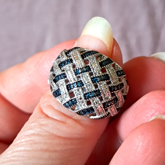 J. Stella Blue & White Diamond Pave Sterling Silver Basket...